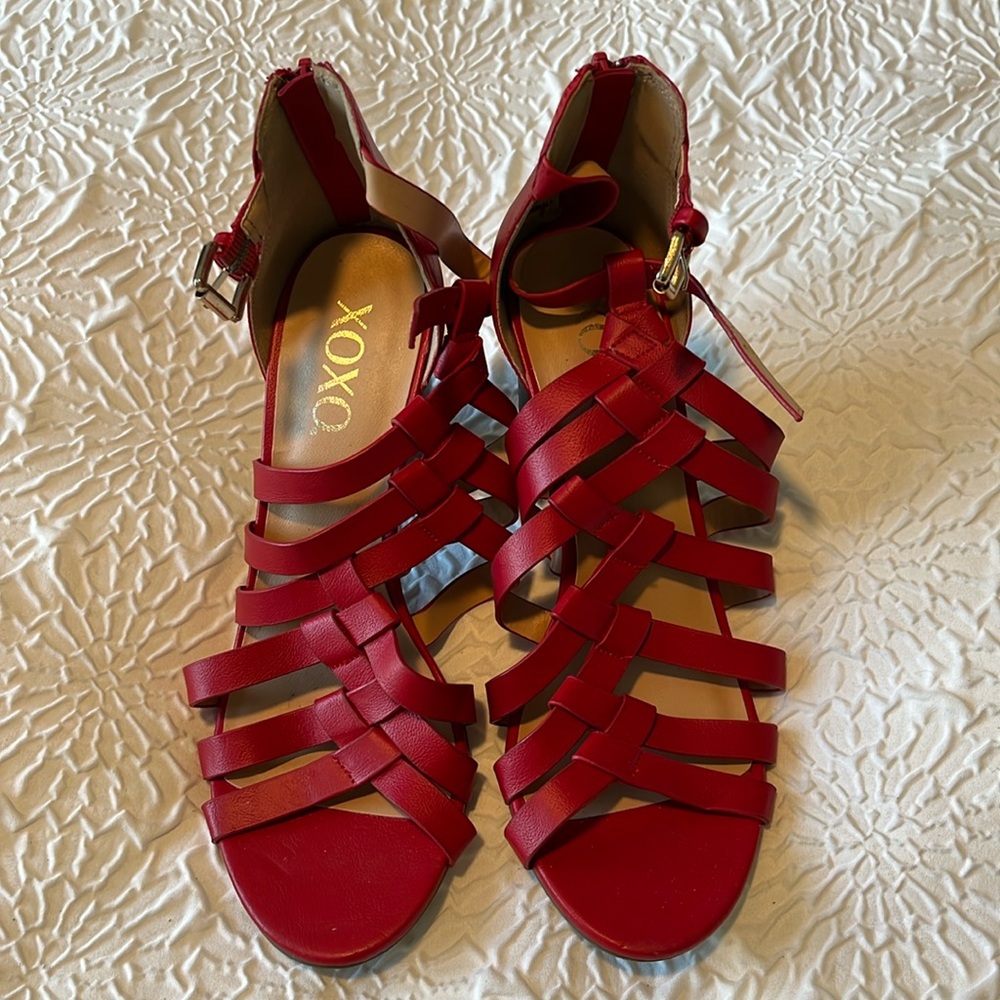 XOXO Red Heels with straps and zippered back